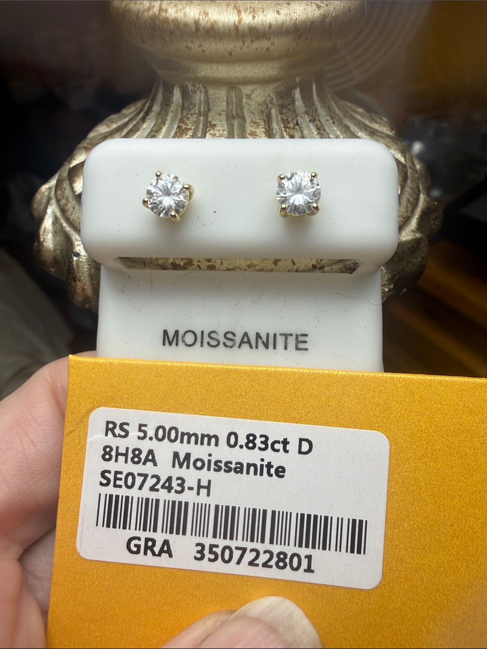 5mm Round GRA CERTIFIED MOISSANITE DIAMOND.83 CT Stud Earrings in Gold over SS - Picture 2 of 7